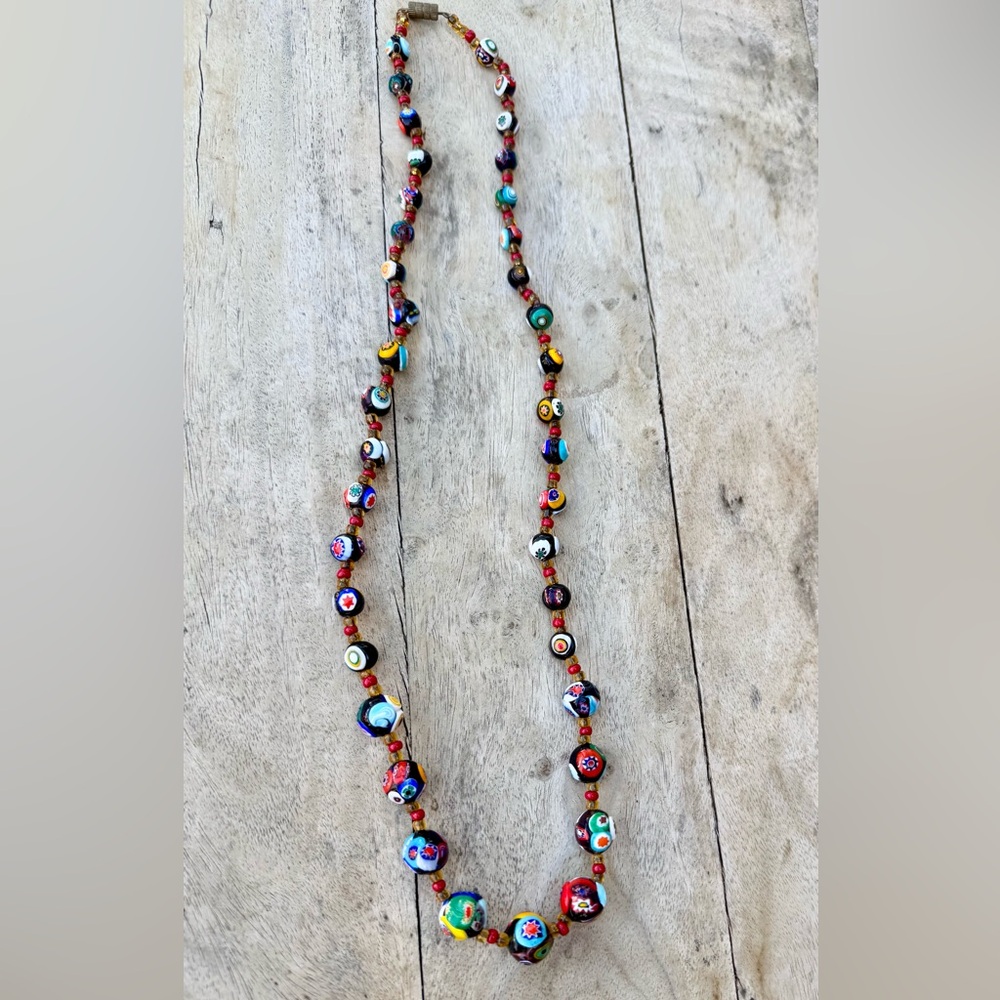 VINTAGE ITALIAN MURANO VENETIAN MILLEFIORI MORETTI GLASS BEAD NECKLACE - Picture 3 of 16